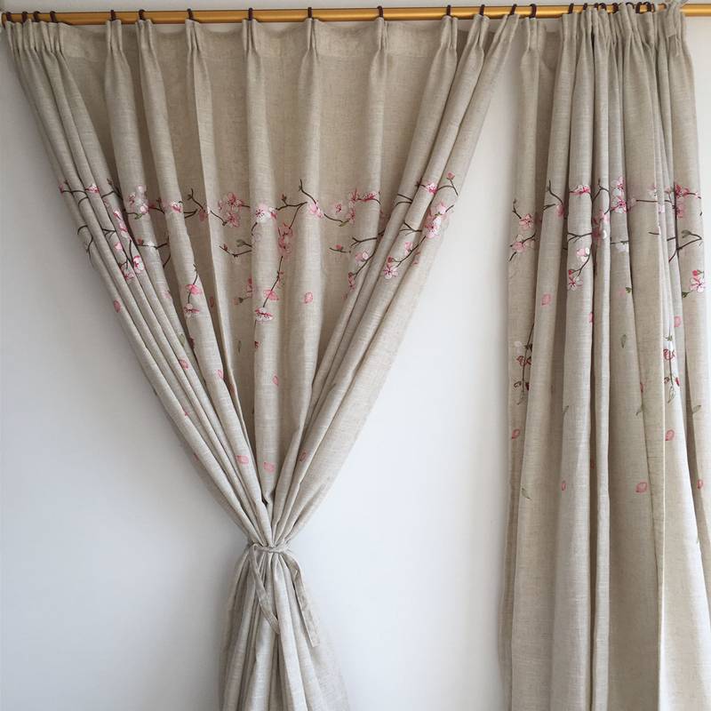 Curtain finished product embroidered hemp, simple modern 2019 new curtain balcony living room bedroom bedroom Nordic window i.