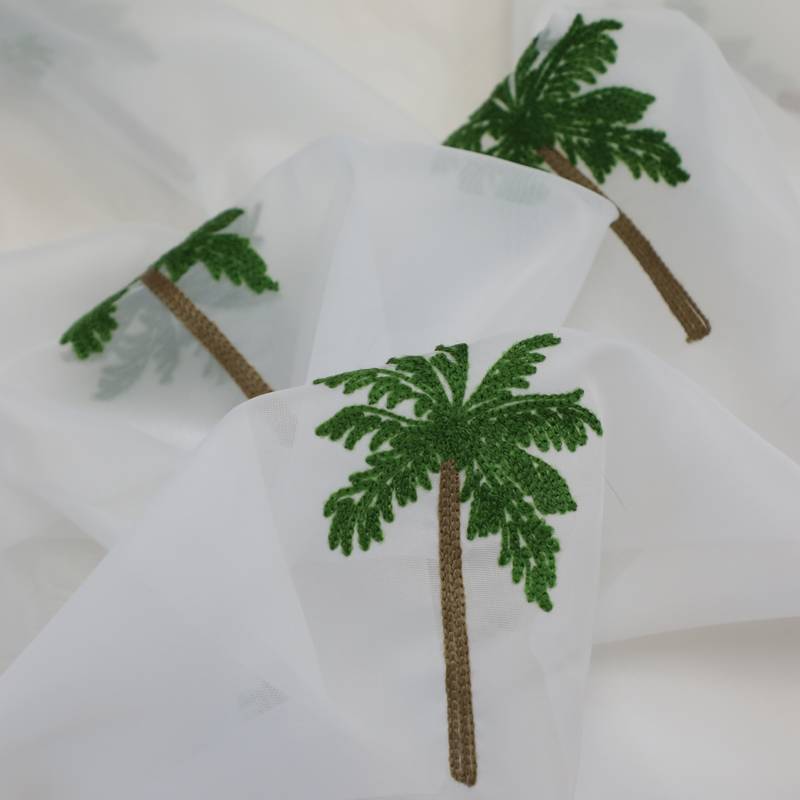 Fresh coconut trees simple embroidery curtain curtain finished semi -shaped embroidered window screen balcony bay window hook and punching