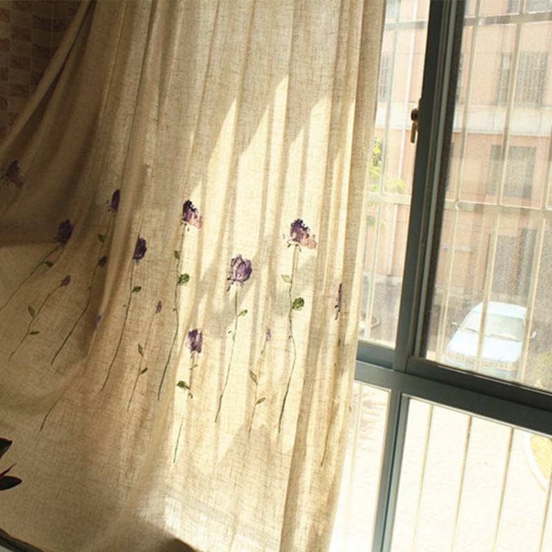 Substation of linquets, linen embroidery finished curtains, embroidery half -shading hook rods, simple and modern