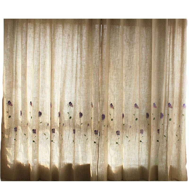 Substation of linquets, linen embroidery finished curtains, embroidery half -shading hook rods, simple and modern