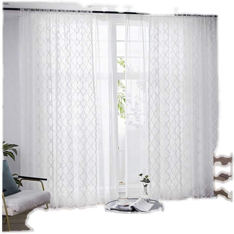 Nordic geometric new Chinese classical Ruyi lace retro gauze European and American Curtain light transmittance guest hall window screen