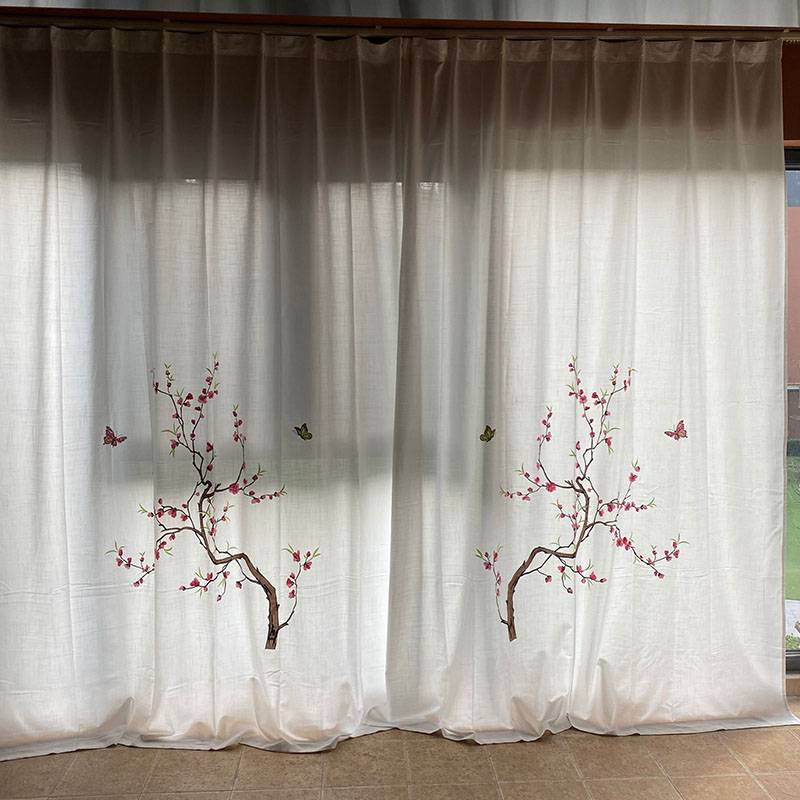 Simple embroidery embroidery curtain finished product hook light -transmitting light and unprepared shadow semi -shaped light platform living room bay window special offer
