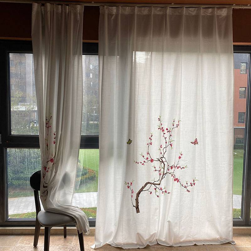 Simple embroidery embroidery curtain finished product hook light -transmitting light and unprepared shadow semi -shaped light platform living room bay window special offer