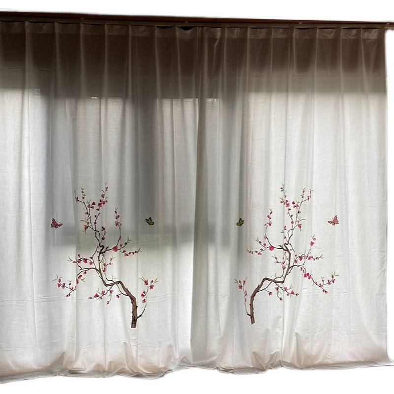 Simple embroidery embroidery curtain finished product hook light -transmitting light and unprepared shadow semi -shaped light platform living room bay window special offer