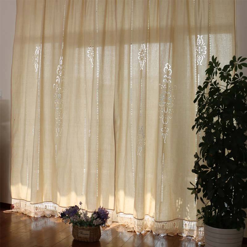 Finished American retro French cotton and linen semi -shading curtain Chinese transmittance in the bedroom living room balcony