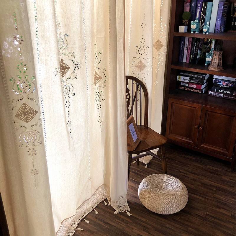 American rural French Mediterranean retro cotton coarse G cloth living room bedroom curtain exit