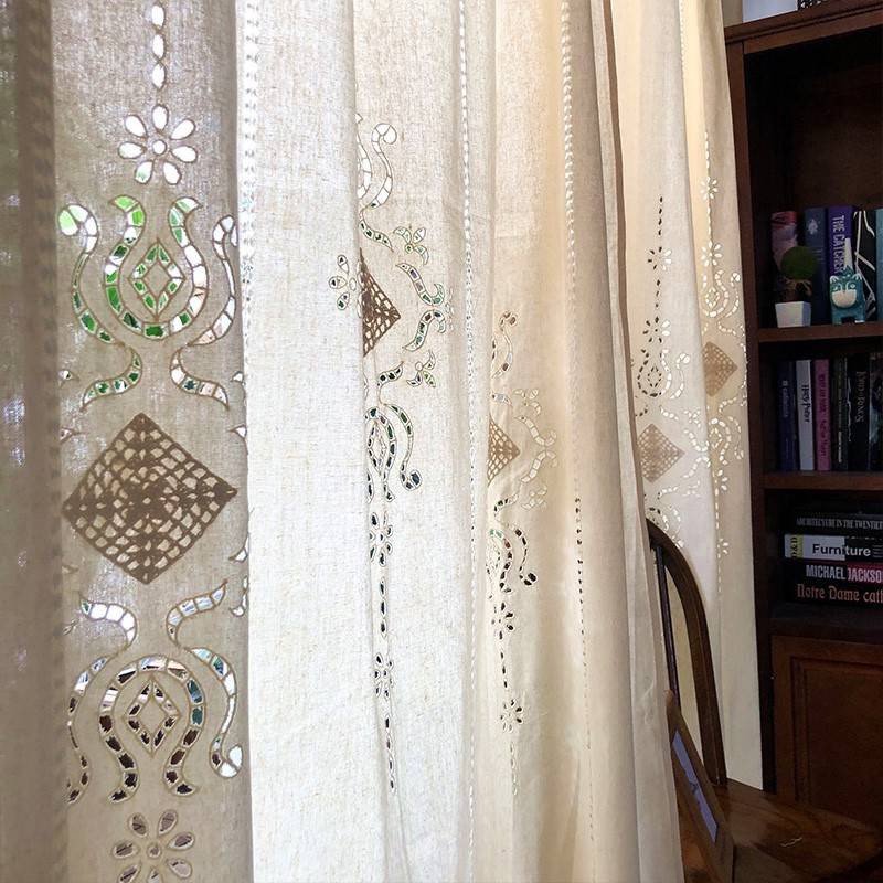 American rural French Mediterranean retro cotton coarse G cloth living room bedroom curtain exit