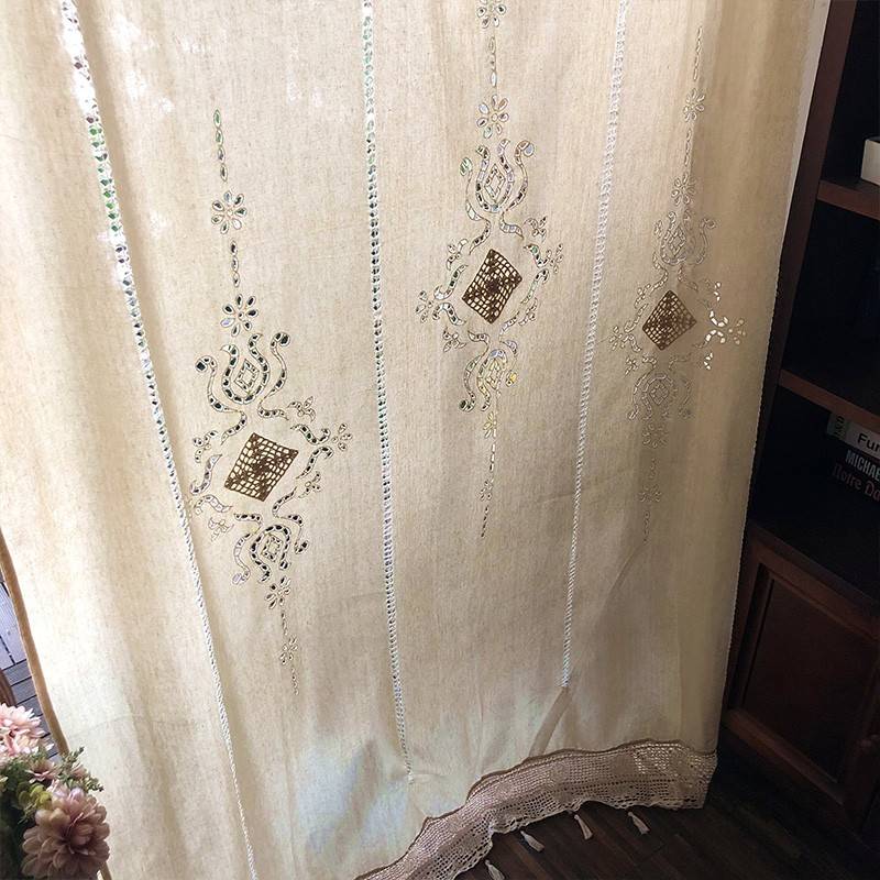 American rural French Mediterranean retro cotton coarse G cloth living room bedroom curtain exit
