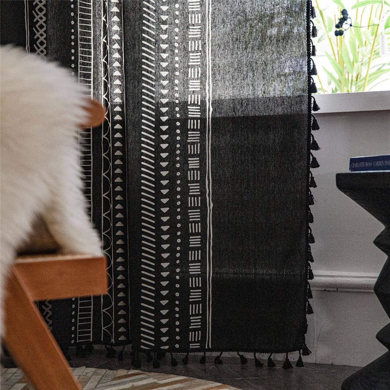 Flavors imitation linen wearing curtain black and white printing modern living room bedroom factory customization
