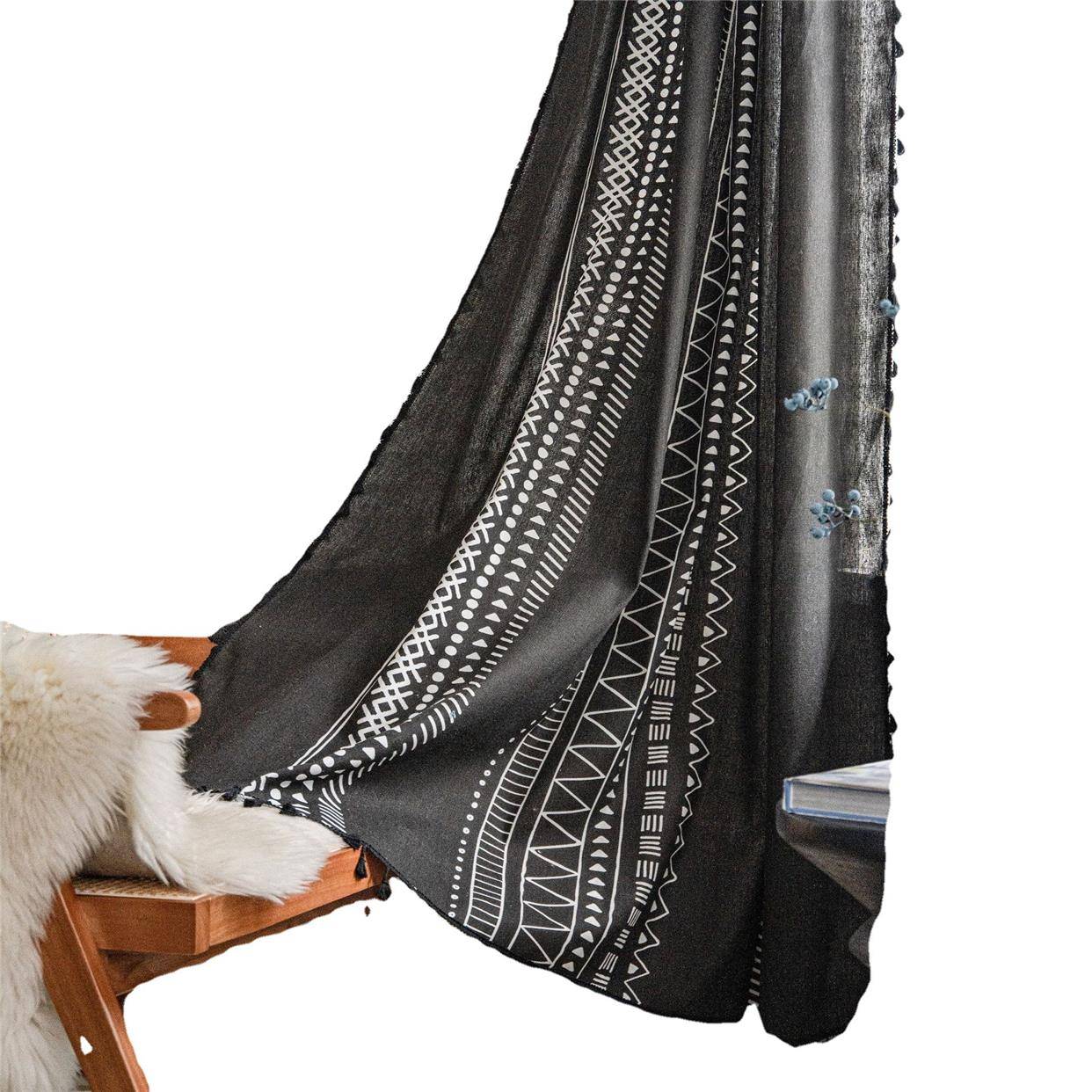 Flavors imitation linen wearing curtain black and white printing modern living room bedroom factory customization
