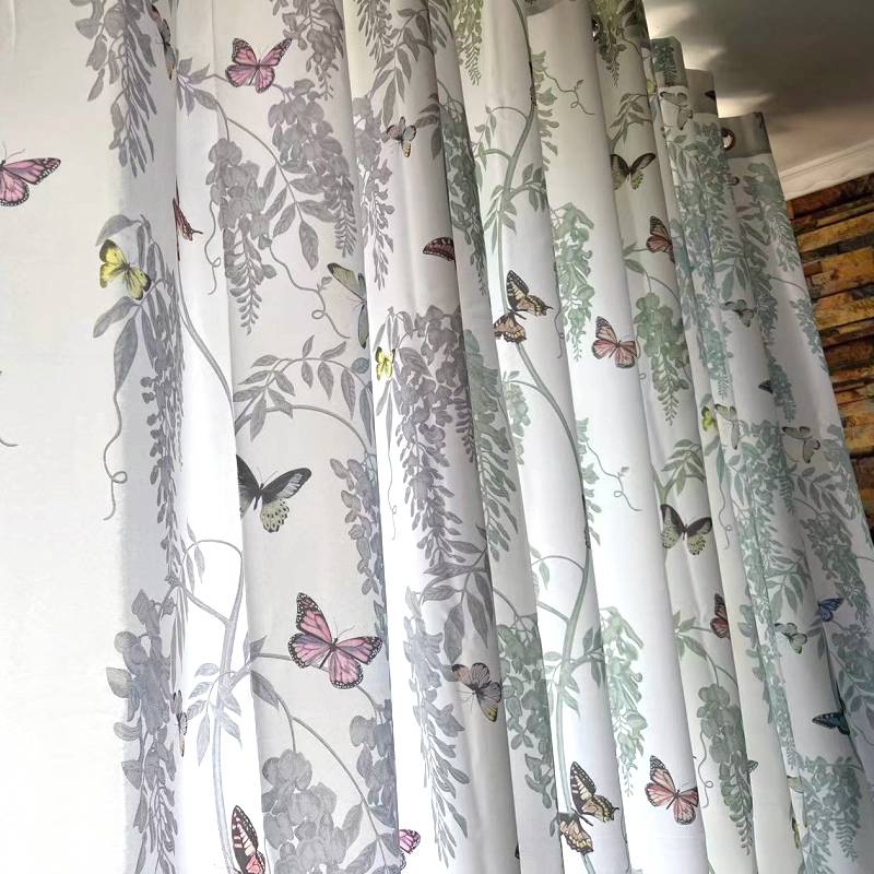 Half -shaped American pastoral perforated style finished curtain