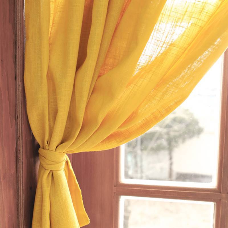 Cotton cloth curtain finished Nordic ginger ginger -yellow living room American rural retro garden style natural linen yarn