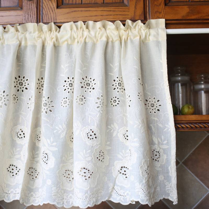 American rural curtain cross -border e -commerce short curtain half curtain coffee curtain half -cut curtain curtain beige embroidered cotton short curtain