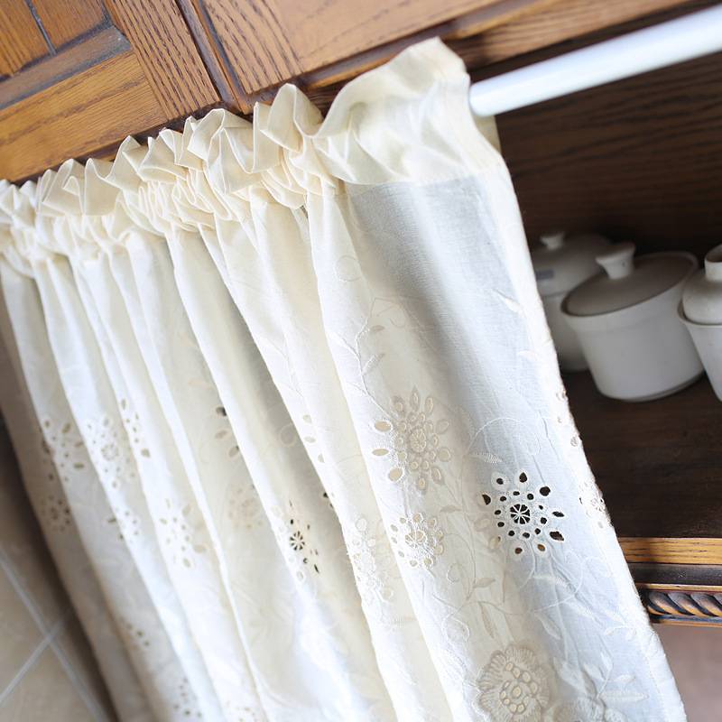 American rural curtain cross -border e -commerce short curtain half curtain coffee curtain half -cut curtain curtain beige embroidered cotton short curtain