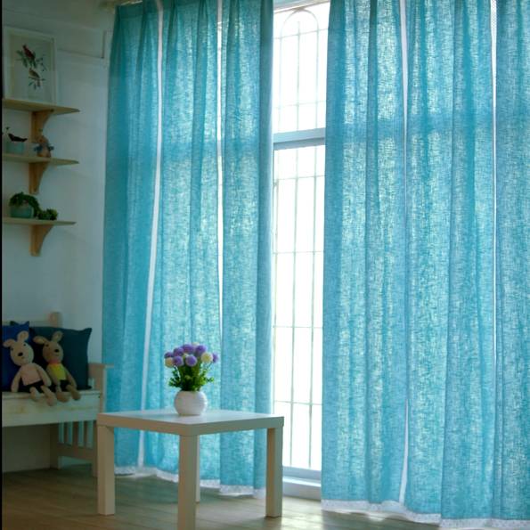 Mediterranean wind, blue pure cotton linen Japanese curtain