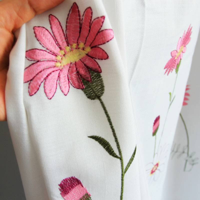 Curtain finished product embroidered flower garden embroidery curtains living room bedroom white curtain cloth fabric curtains can be customized