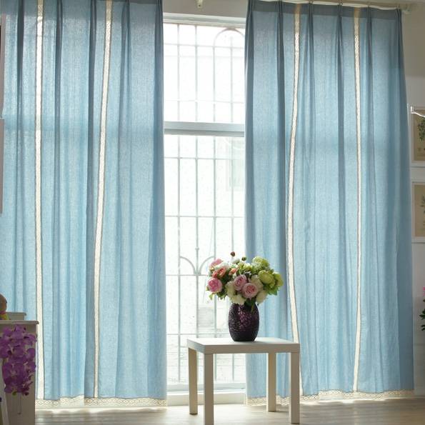 Mediterranean style American half -shading cotton linen curtain