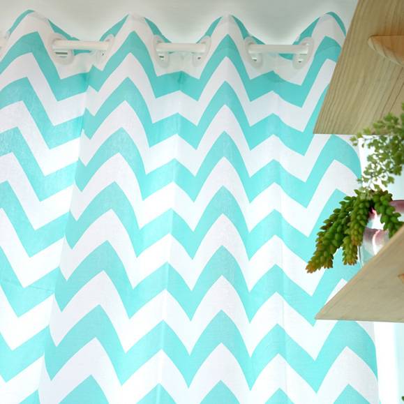 Nordic style blue and white cotton geometric print curtain