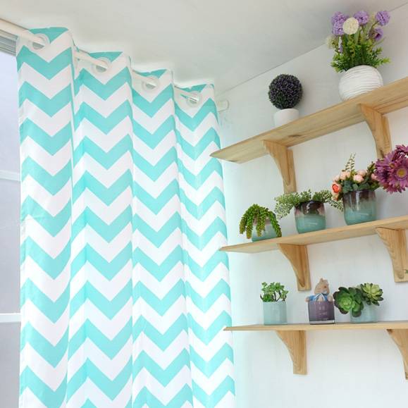 Nordic style blue and white cotton geometric print curtain