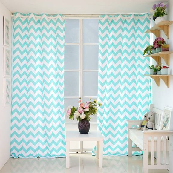 Nordic style blue and white cotton geometric print curtain