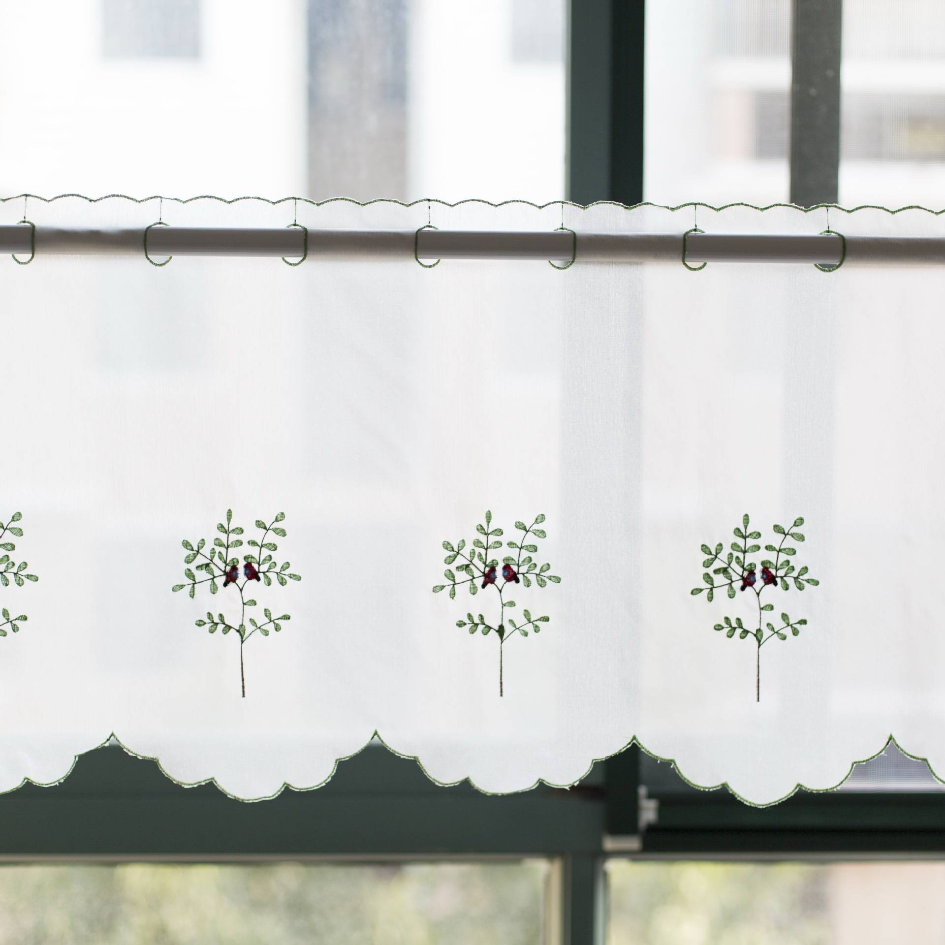 Original branches green leaf small bird embroidered white window screen coffee curtain kitchen half curtain door curtain short curtain