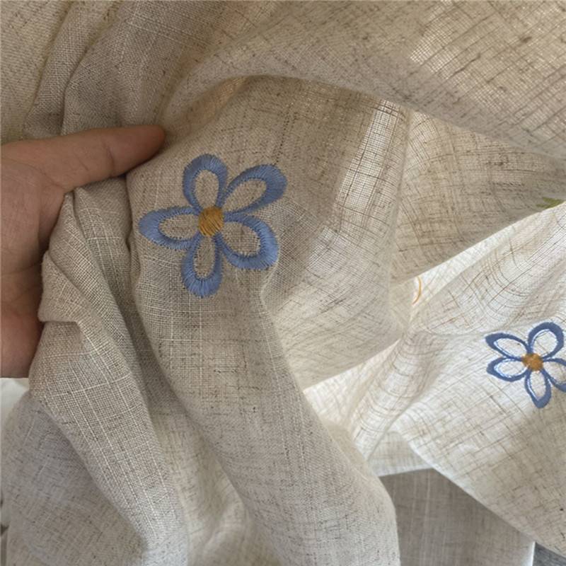 Curtain finished product embroidery simplicity linen hook model embroidery linen living room floor -to -ceiling windows z cover can be customized