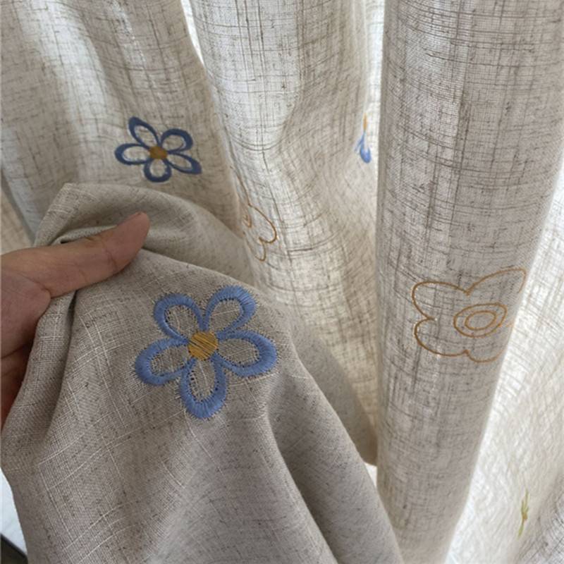 Curtain finished product embroidery simplicity linen hook model embroidery linen living room floor -to -ceiling windows z cover can be customized