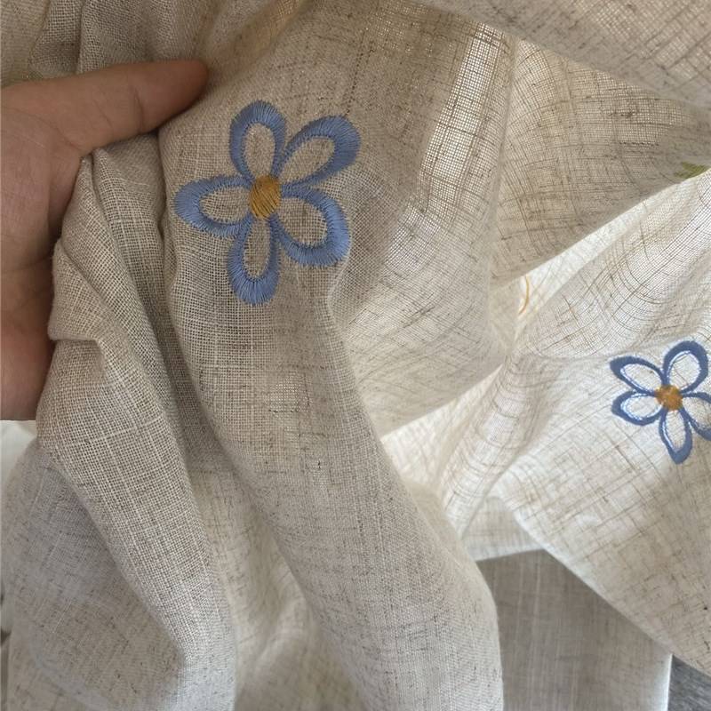 Curtain finished product embroidery simplicity linen hook model embroidery linen living room floor -to -ceiling windows z cover can be customized