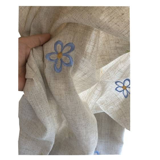 Curtain finished product embroidery simplicity linen hook model embroidery linen living room floor -to -ceiling windows z cover can be customized