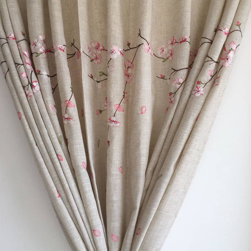Curtain finished product embroidered hemp cloth simple modern embroidery new curtain balcony living room bedroom bedroom Nordic curtains