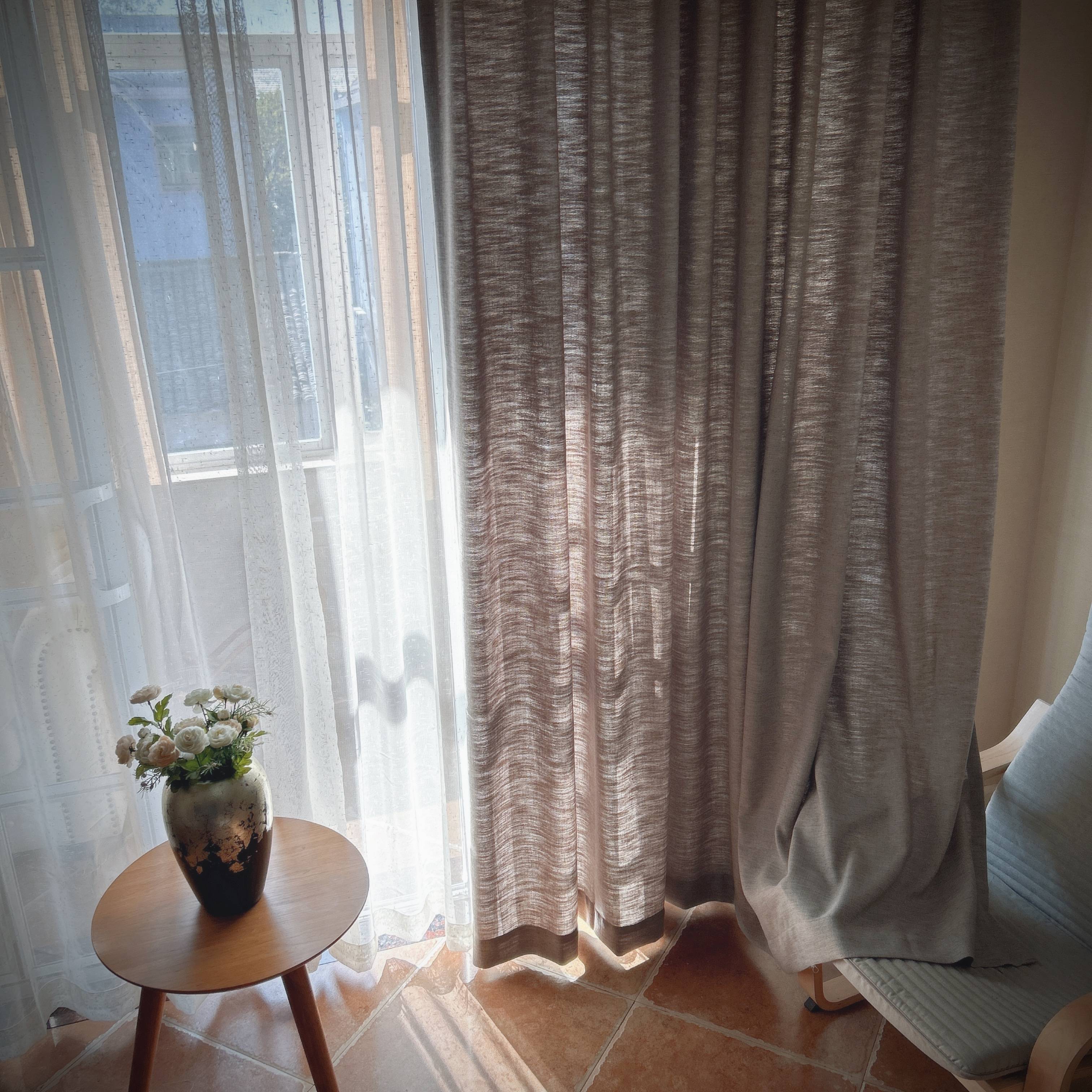 Original cotton and linen fabric gray half -shading light transmittance, unprepatic people living room finished curtain customization
