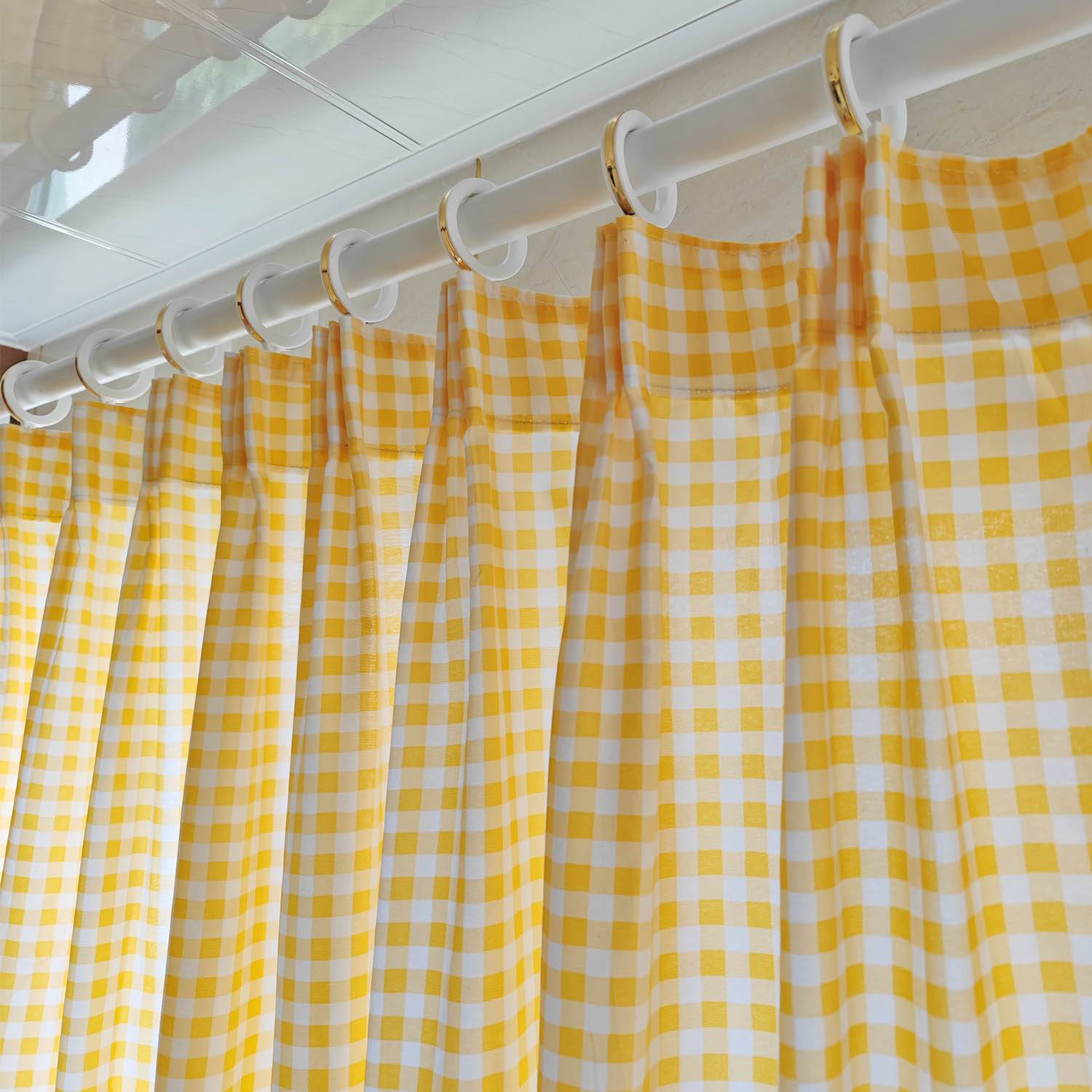 Treatment of rental house hook partition half -curtain small fresh yellow checkered curtain bedroom bay window half -shading short curtain