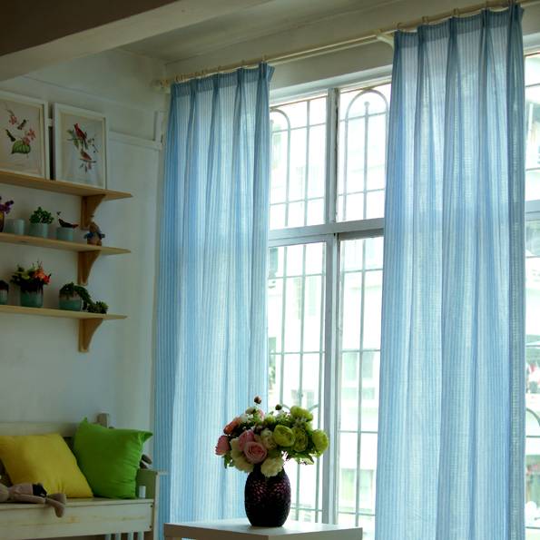 Mediterranean breeze shading finished product striped blue curtains