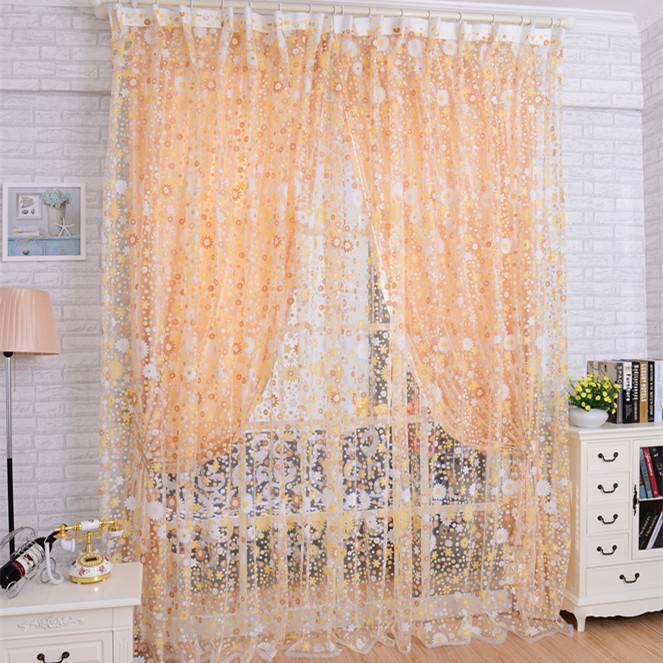 Purchase window screen yellow floral screen curtain living room bedroom balcony solid color simulation silk curtain