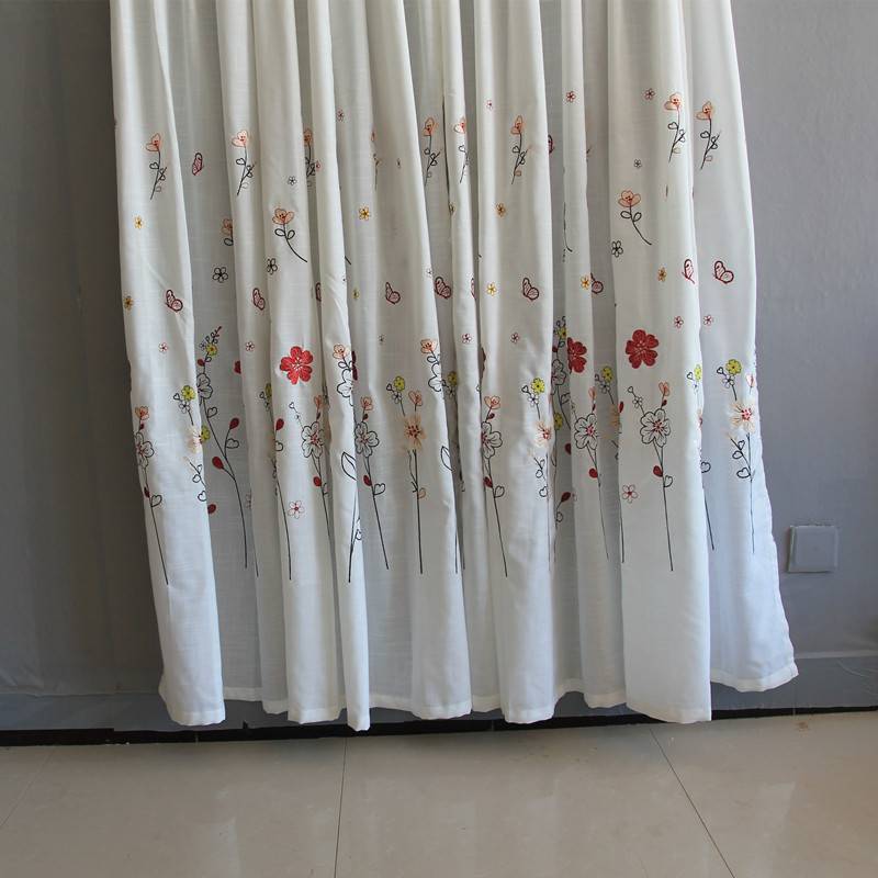Curtain finished product light -transmitted people white thick embroidery curtain partition living room balcony embroidery shading