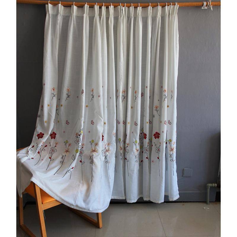 Curtain finished product light -transmitted people white thick embroidery curtain partition living room balcony embroidery shading
