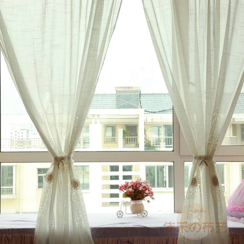 Korea Beautiful Handmade Hook Flower Pure Cotton Bamboo Finny Living Room bedroom Bay window curtains Passing pole screens