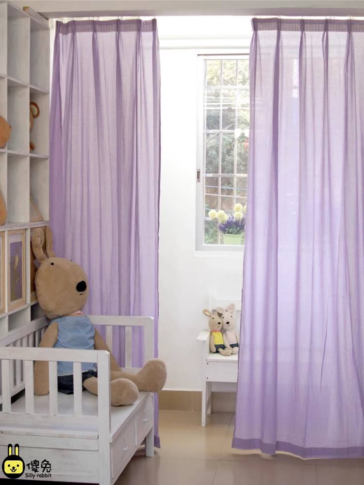 Korean style light purple cotton gauze odorless partition curtain customization