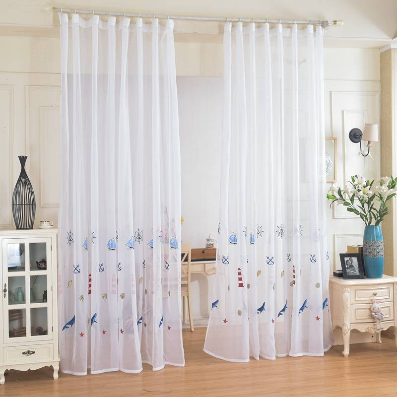 Balcony curtain finished embroidered hook -up curtain white inner curtain living room bedroom bedroom semi -shading