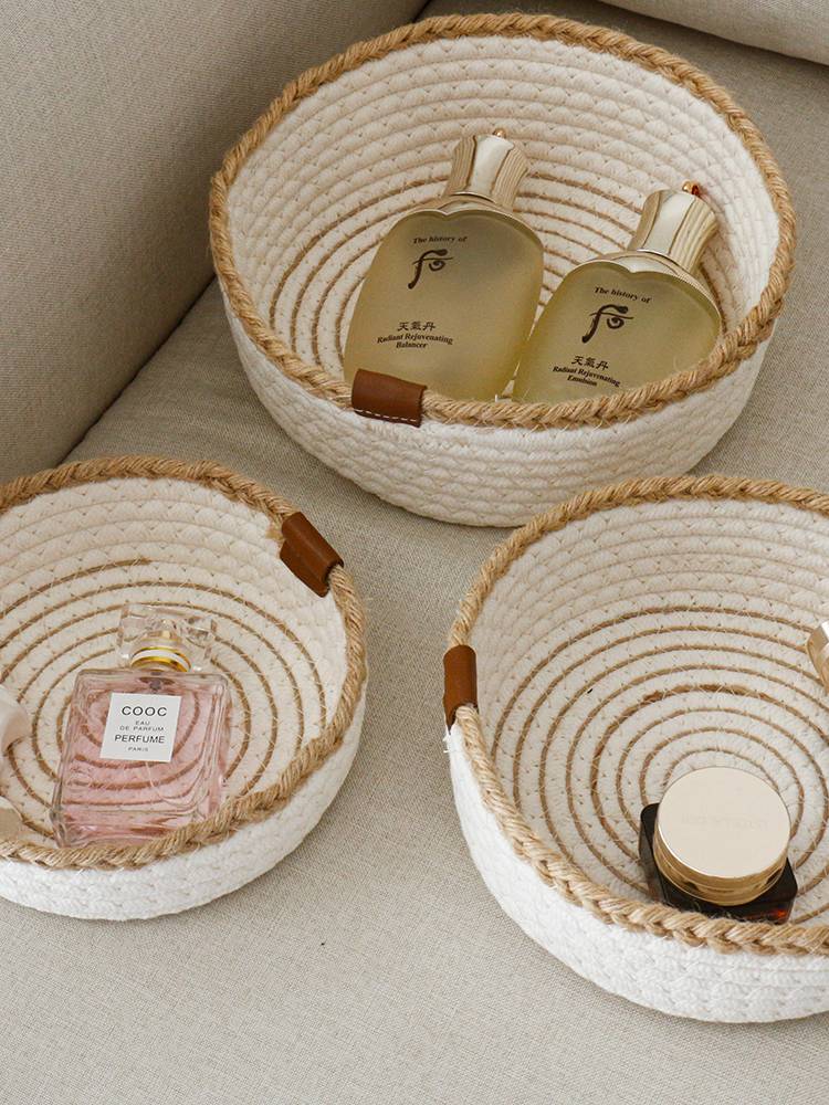 The porch key desktop storage box simple cotton line living room remote control dressing table storage box tea several shallow plates