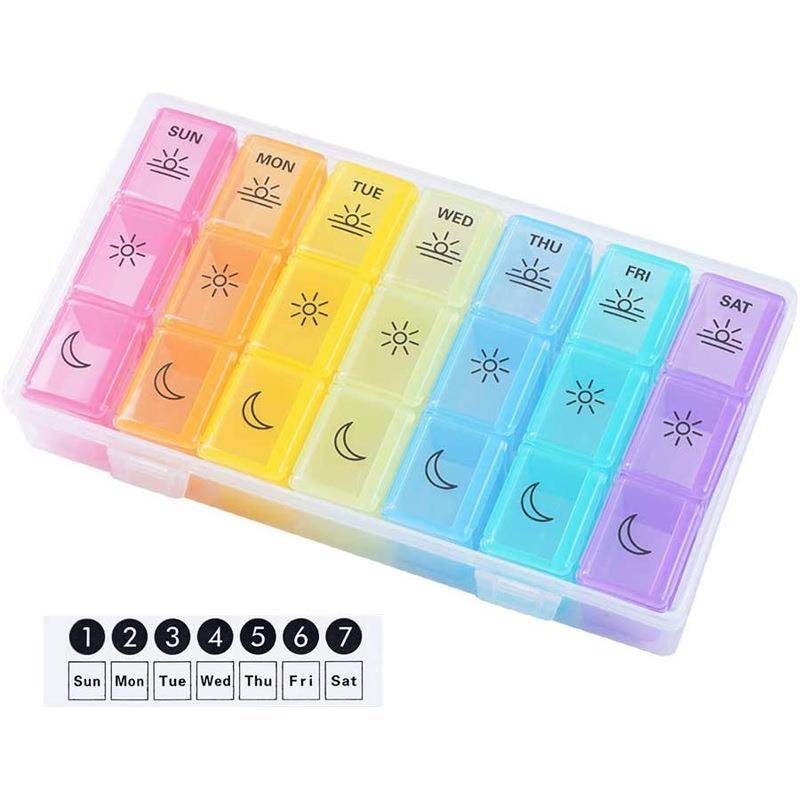 Explosive genuine 21 -grid colorful one -week medicine box portable home tourist pills storage pill box