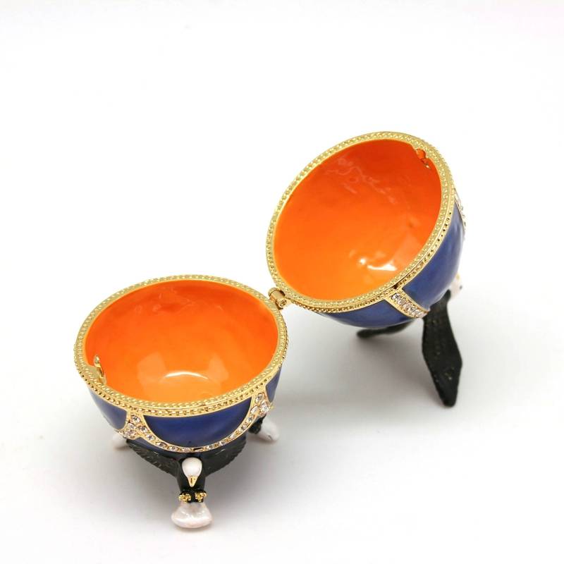 Russian enamel, handmade metal egg jewelry box Easter gift, eagle decorative box gift