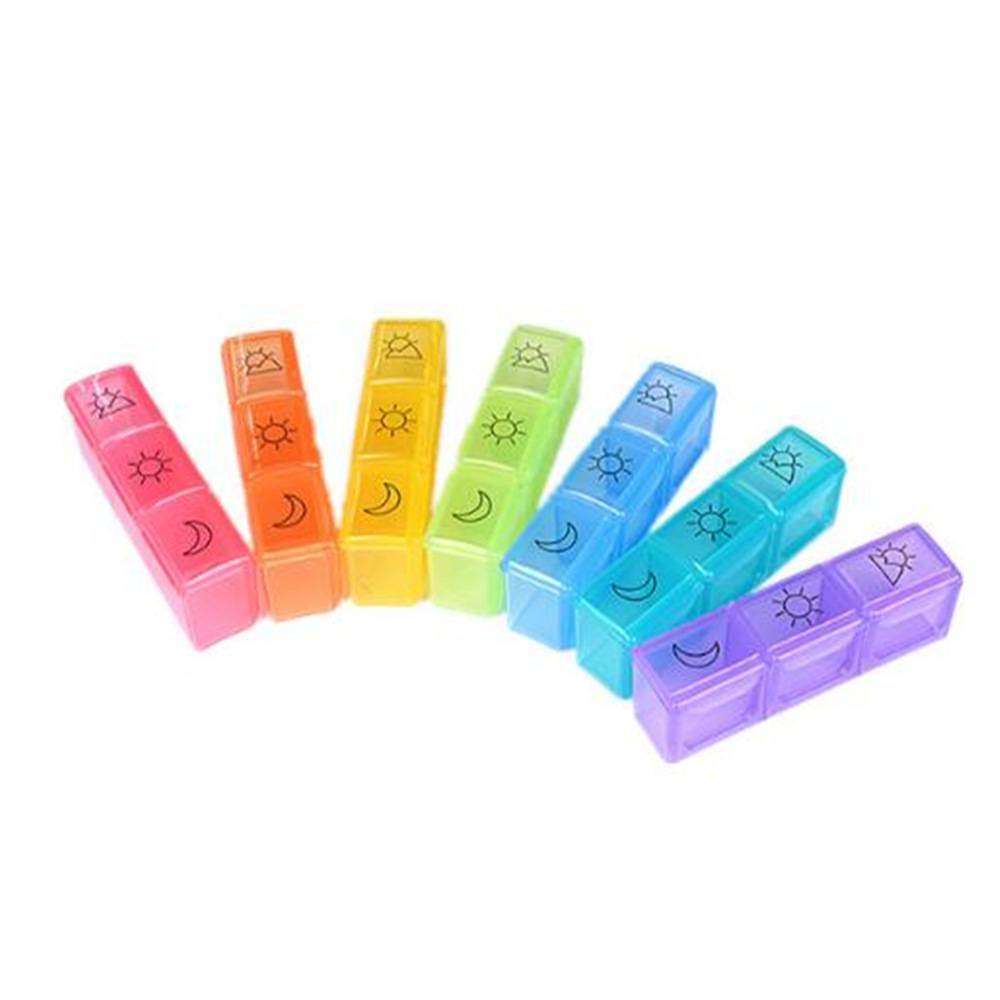 Explosive manufacturer direct sales 21 -grid colorful one -week pills portable home tourist pills storage drug box