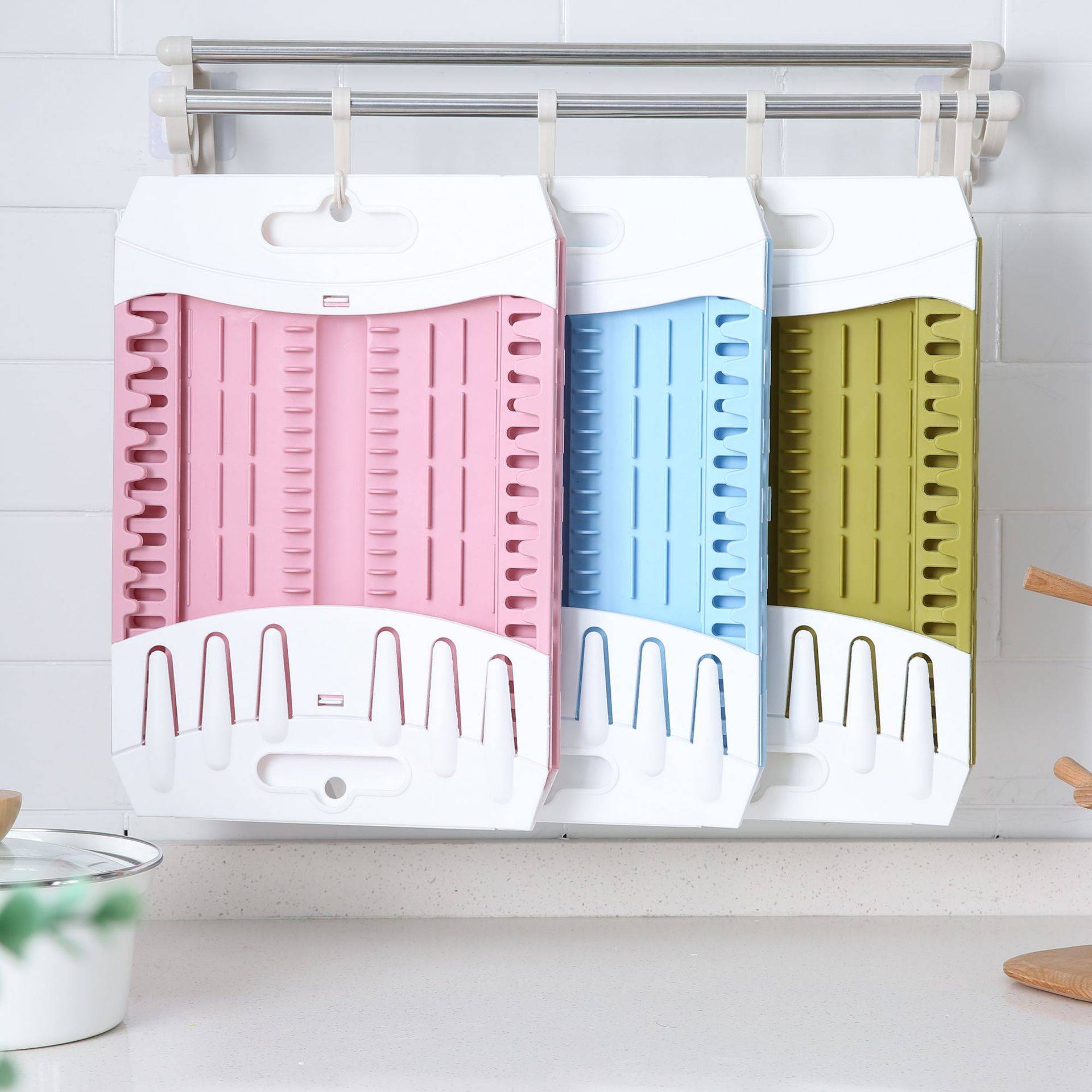 Folding kitchen drain bowl shelf Dishrack tableware storage box hanging wall shelf tableware rack