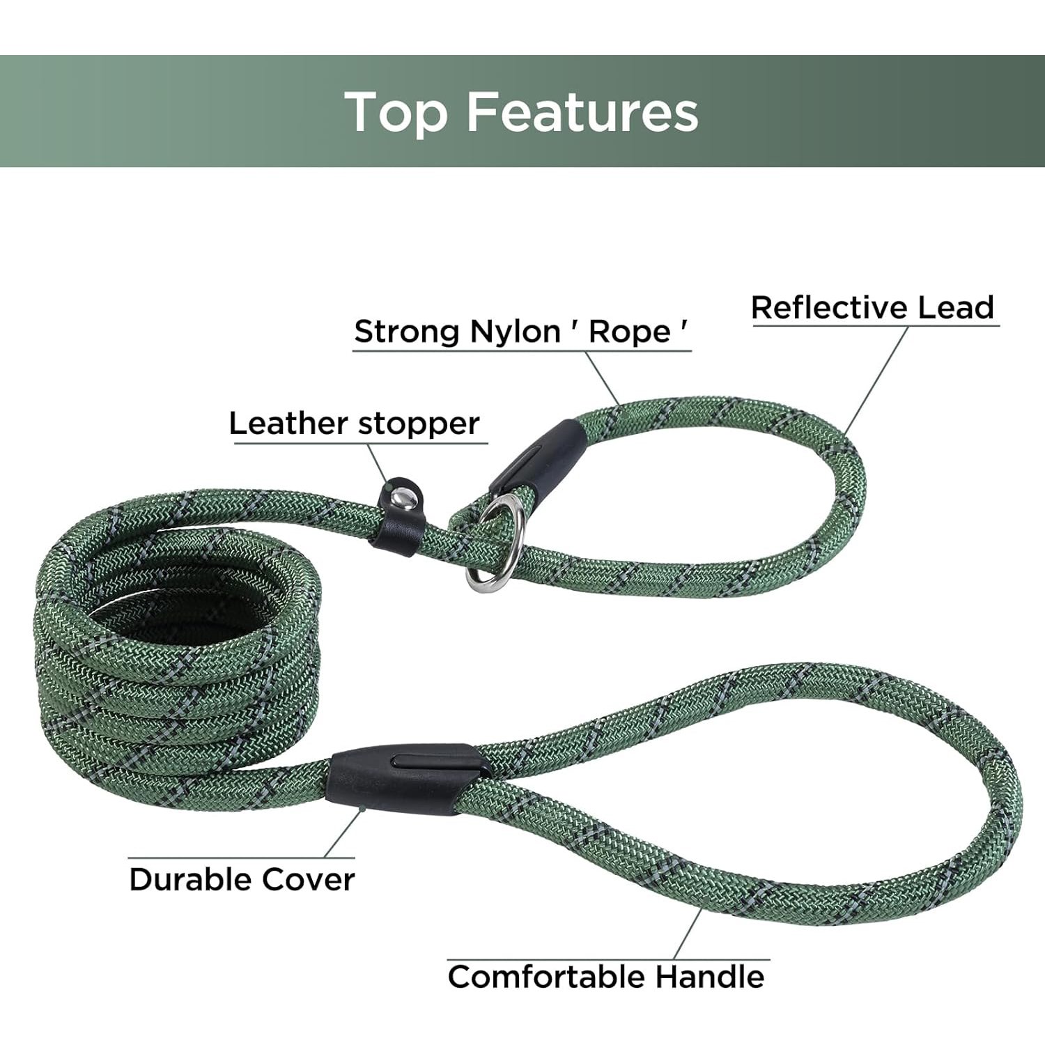 Reflective Durable Nylon Lead Dog Leash Heavy Duty Dog Loop Slip Leash Strong Rope explosion-proof dog traction P rope Pet leash