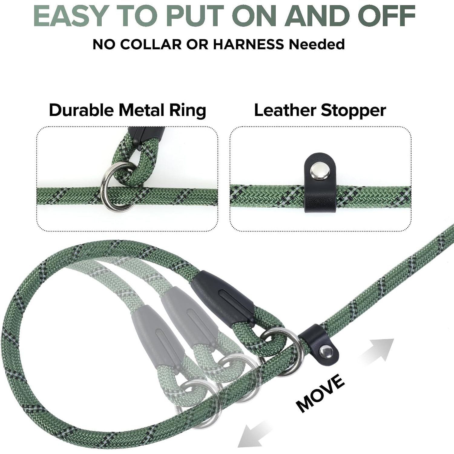 Reflective Durable Nylon Lead Dog Leash Heavy Duty Dog Loop Slip Leash Strong Rope explosion-proof dog traction P rope Pet leash