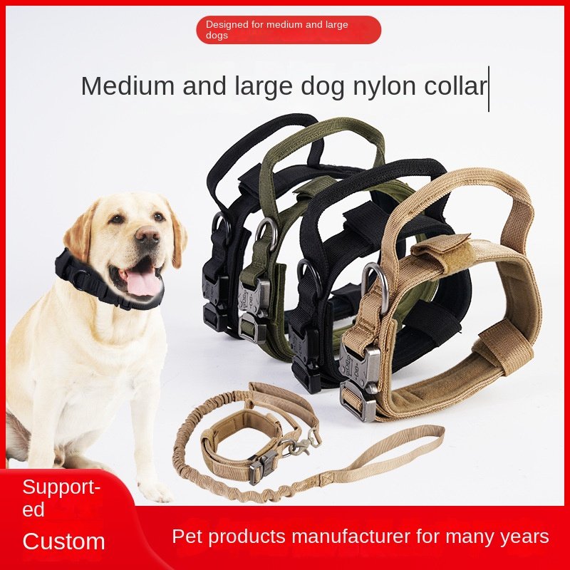 Tactical Dog Collar Nylon Adjustable Pet Outdoor Products Dog Neck Collar Large and Medium Training Dog Traction Rope
