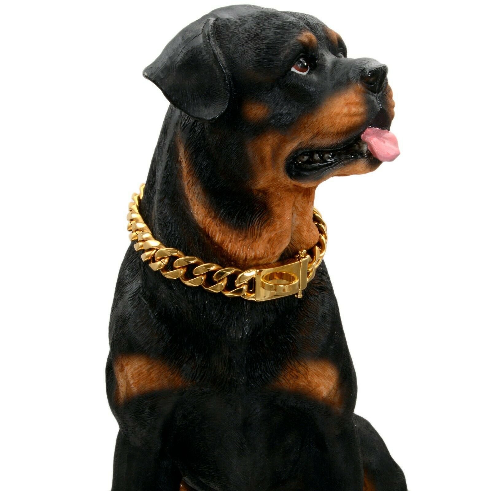 18K Cuban Link Dog Chain Exquisite Seamless Welding 15mm Stainless Steel Leather Fashion Adjustable Dog Leash