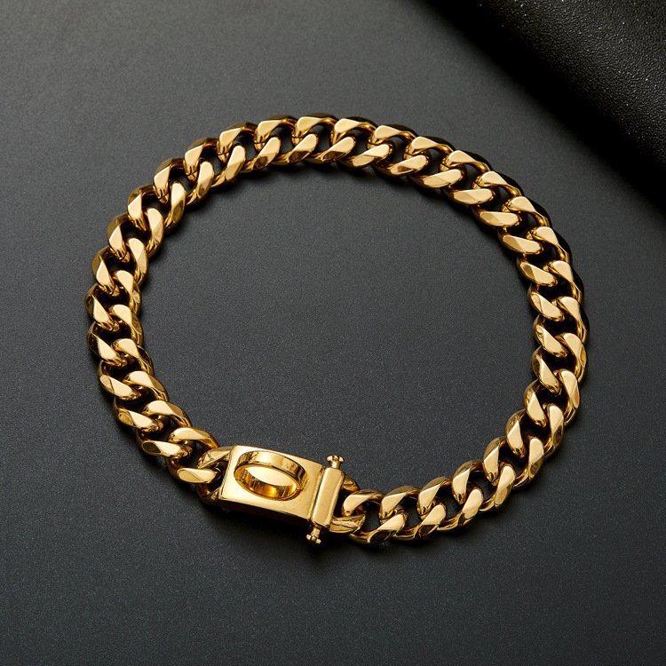 18K Cuban Link Dog Chain Exquisite Seamless Welding 15mm Stainless Steel Leather Fashion Adjustable Dog Leash