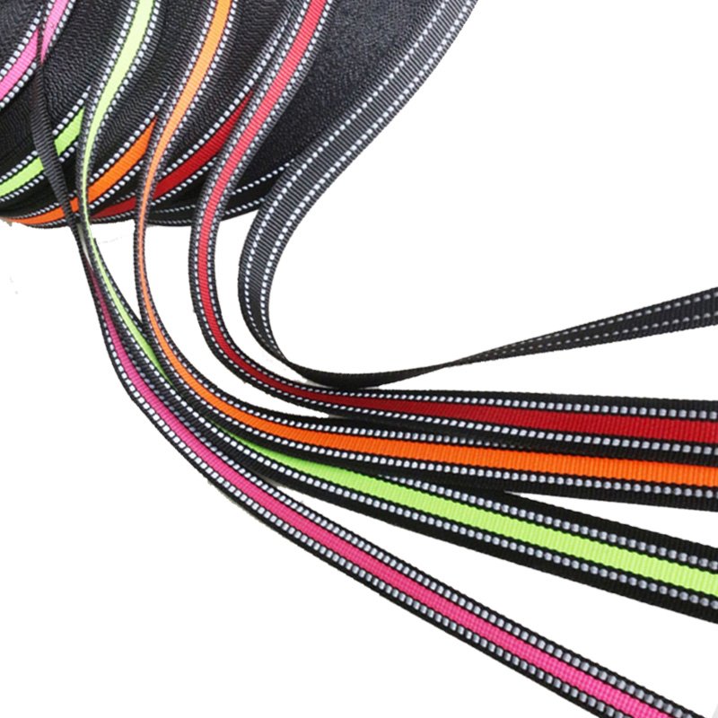 custom hi vis 15 mm 20cm 1 inches black green blue red reflective knit nylon PP webbing tape strap for bag pet dog collar leash